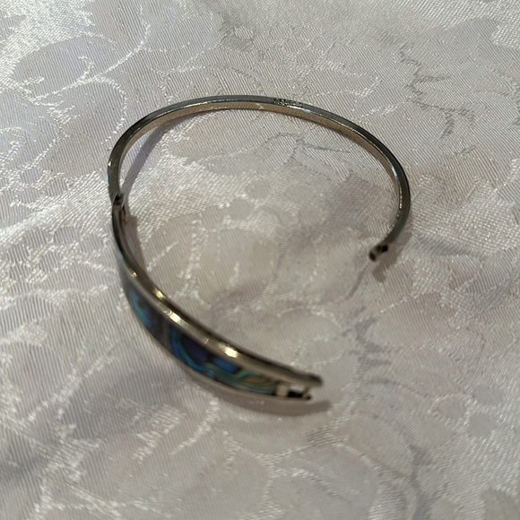 Alpaca Mexico Silver Abalone Shell inlaid Bracelet VINTAGE - Picture 4 of 7